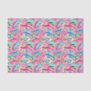 Papel De Seda Padrão de golfinhos tropicais na praia de Preppy P