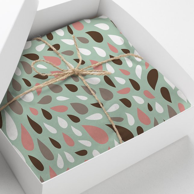 Papel De Seda Padrão de gotas de chuva coral e menta (Criador carregado)
