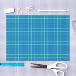 Papel De Seda Padrão de Grade em Azul e Verde Menta