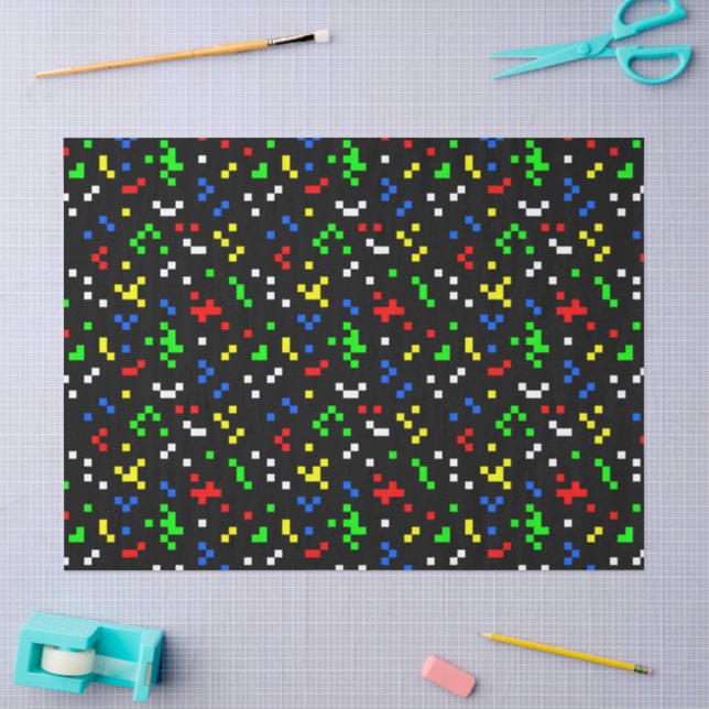 Papel De Seda Padrão de Gráficos de Videogame Retro de 8 Bits (Arte )