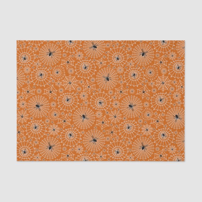Papel De Seda Padrão de Halloween | Aranhas sobre teias aranhas (Frente )