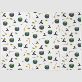 Papel De Seda Padrão de Halloween da Bruxa Broom Caldron