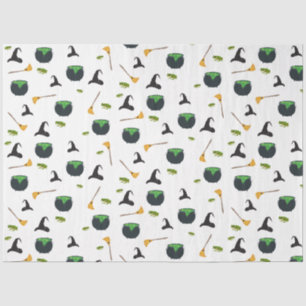 Papel De Seda Padrão de Halloween da Bruxa Broom Caldron