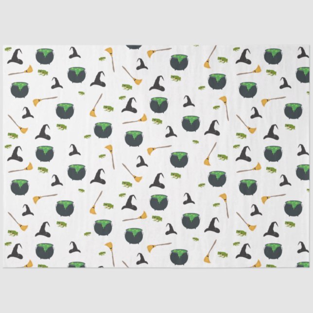 Papel De Seda Padrão de Halloween da Bruxa Broom Caldron (Frente )