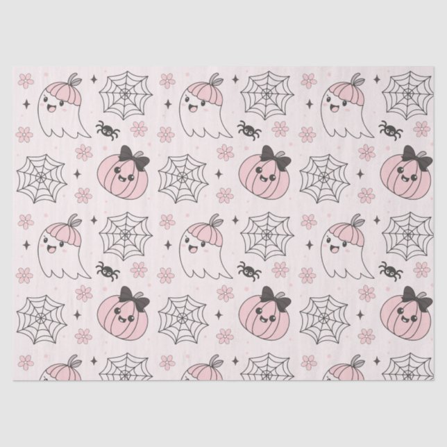 Papel De Seda Padrão de Halloween Rosa de Kawaii com Fantasma, A (Frente )