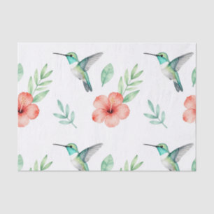 Papel De Seda Padrão de Hibisco Beija-flor Turquesa