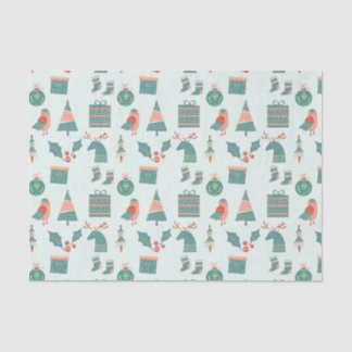Papel De Seda Padrão de Ícones de Natal Teal Moderno