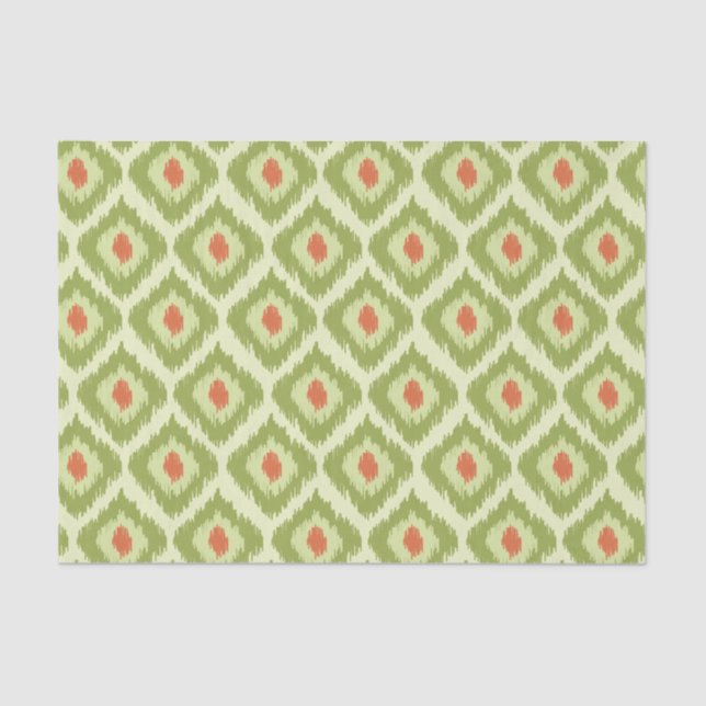 Papel De Seda Padrão de Ikat de Diamante Verde (Frente )
