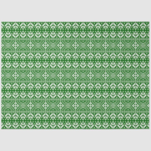 Papel De Seda Padrão de Ilha da Feira de Natal Verde e Branco (Frente )