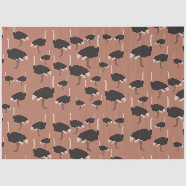 Papel De Seda Padrão de Ilustração de Aves de avestruz (Frente )