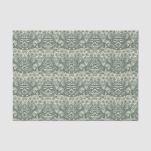 Papel De Seda Padrão de Ilustração de Raposa e Coruja de Inverno