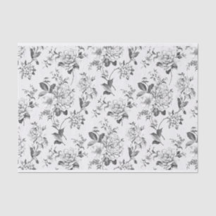 Papel De Seda Padrão de Ilustrações Florais Pretas e Brancas