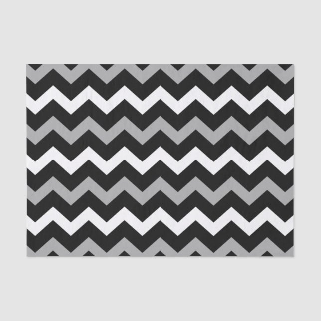 Papel De Seda Padrão de Impressão Chevron Preto Branco e Cinza (Frente )