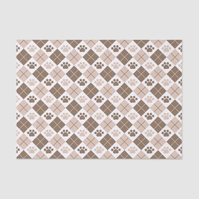 Papel De Seda Padrão de Impressão de Paw Brown e Tan Argyle (Frente )