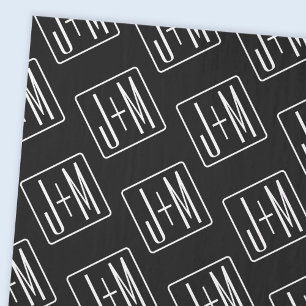 Papel De Seda Padrão de Iniciais de Casamento Moderno Preto &