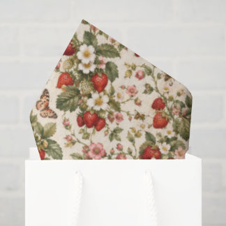 Papel De Seda Padrão de Jardim Botânico de Morango Vintage