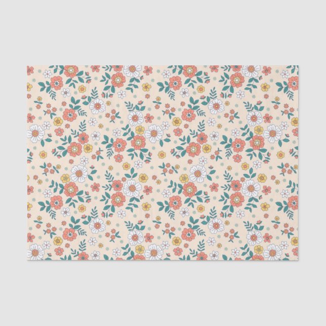 Papel De Seda Padrão de Jardim da Flor Coral (Frente )