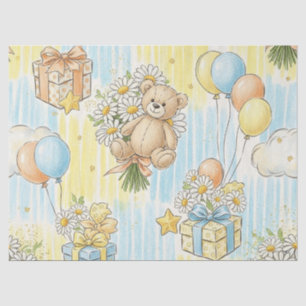 Papel De Seda Padrão de Jardim de Margaridas do Ursinho (3)