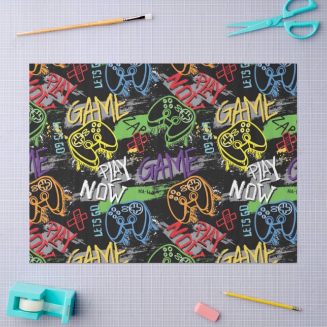 Papel De Seda Padrão de Jogo Grafite Neon (Arte )