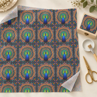 Papel De Seda Padrão de Kaleidoscópio de Pena de Pavão Vibrante