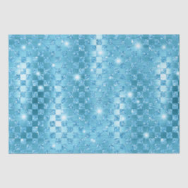 Papel De Seda Padrão de Lantejoulas Metálico Xadrez Azul Elegant