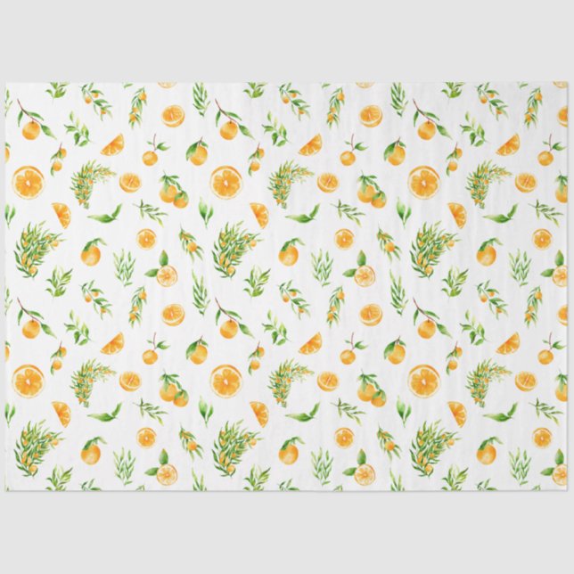 Papel De Seda Padrão de Laranjas e Folhagem (Frente )