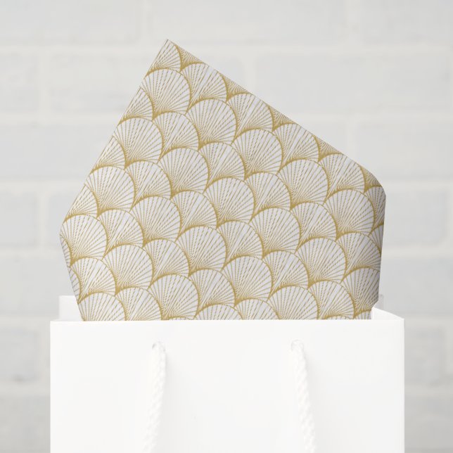 Papel De Seda Padrão de Leque da Linha Art Deco | Branco (Sacola de presentes)
