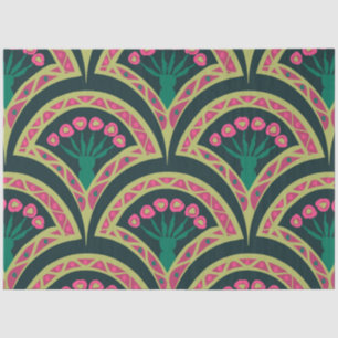 Papel De Seda Padrão de leque floral rosa e verde