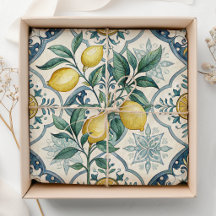 Padrão de Limão Country Francês Azulejo Azul