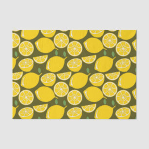 Papel De Seda Padrão de Limões Amarelos & Verde Oliva: Citrino M