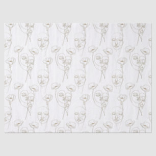 Papel De Seda Padrão de linha de rosto floral vintage preto e br