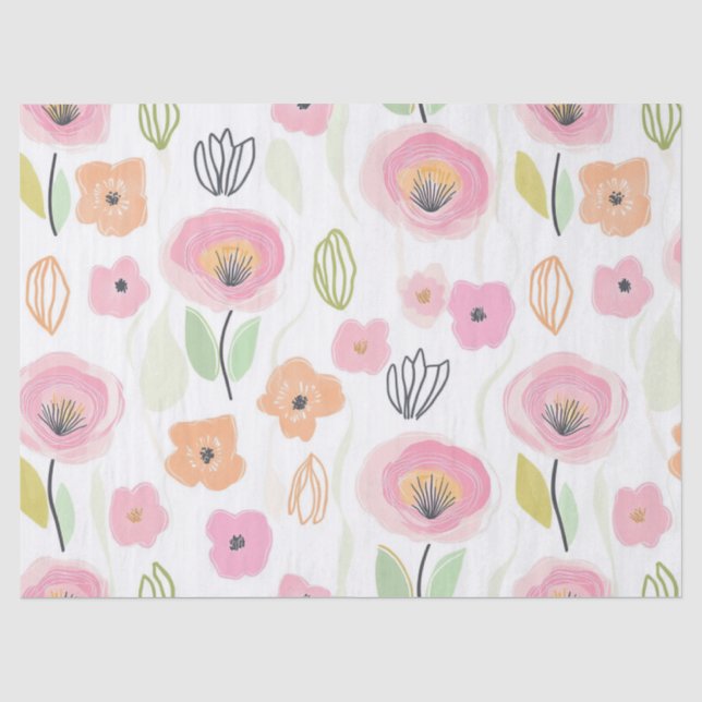 Papel De Seda Padrão de Linha Floral Abstrata Moderna (2) (Frente )