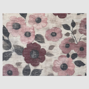 Papel De Seda Padrão de Linho Floral Bege Rústico (7)