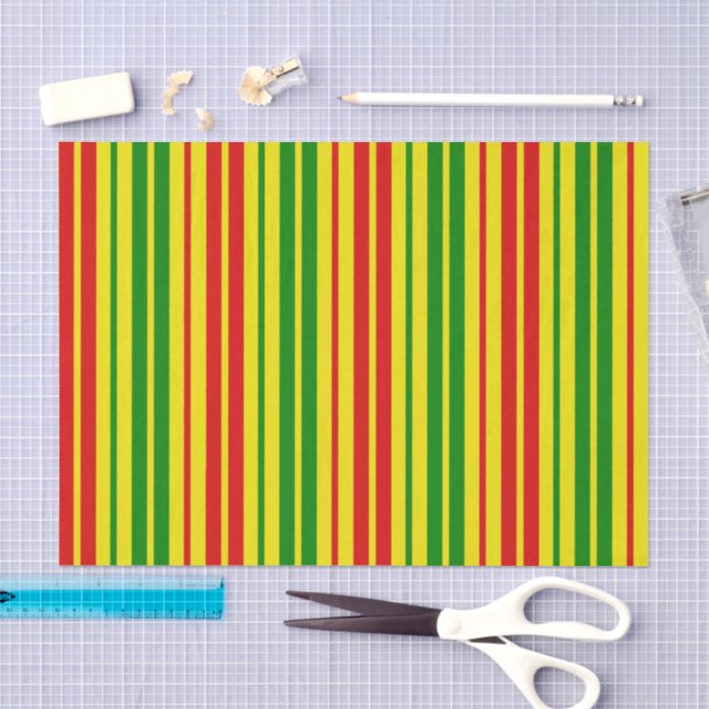 Papel De Seda Padrão de Listras Amarelas Vermelhas e Verdes   (Arte )