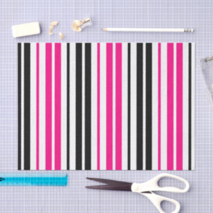 Papel De Seda Padrão de Listras Brancas e Pretas Rosa Design