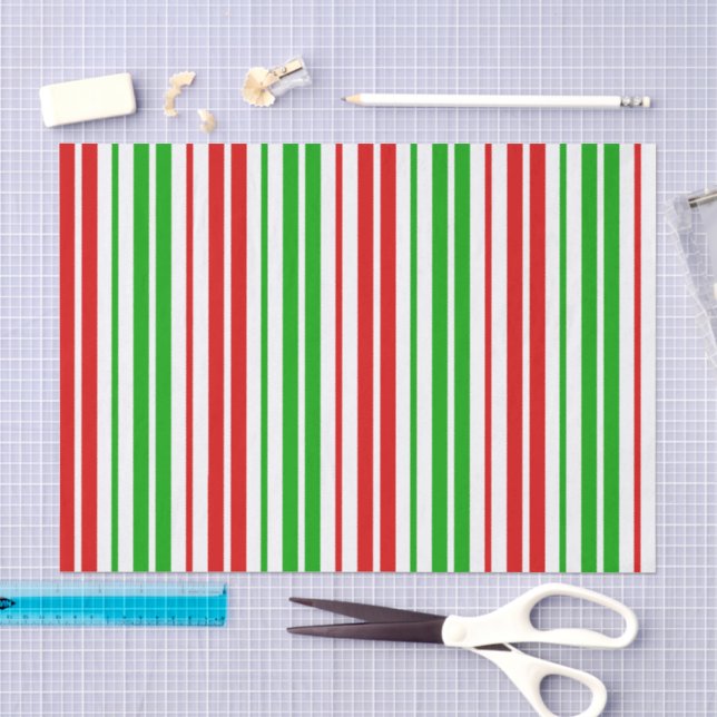 Papel De Seda Padrão de Listras Brancas Vermelhas e Verdes   (Arte )