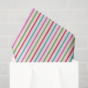 Papel De Seda Padrão de Listras em Rosa, Vermelho, Verde e Turqu