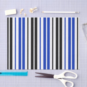 Papel De Seda Padrão de Listras Pretas Azuis e Brancas Design