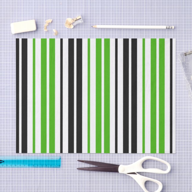 Papel De Seda Padrão de Listras Verde Preto Branco Design  (Arte )