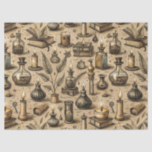 Padrão de Livros e Velas de Bruxaria Vintage