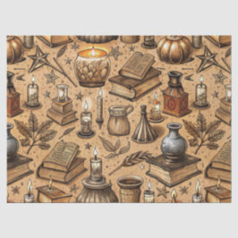 Papel De Seda Padrão de Livros e Velas de Bruxaria Vintage (2)
