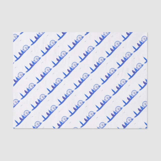 Papel De Seda Padrão de Londres azul Inglaterra linha do horizon (Frente )