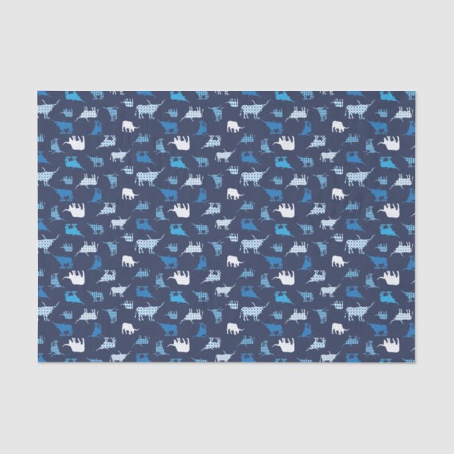 Papel De Seda Padrão de Longhorns Padrão Azul (Frente )