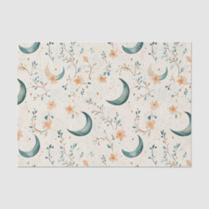 Papel De Seda Padrão de Lua Floral Boho Celestial (1)