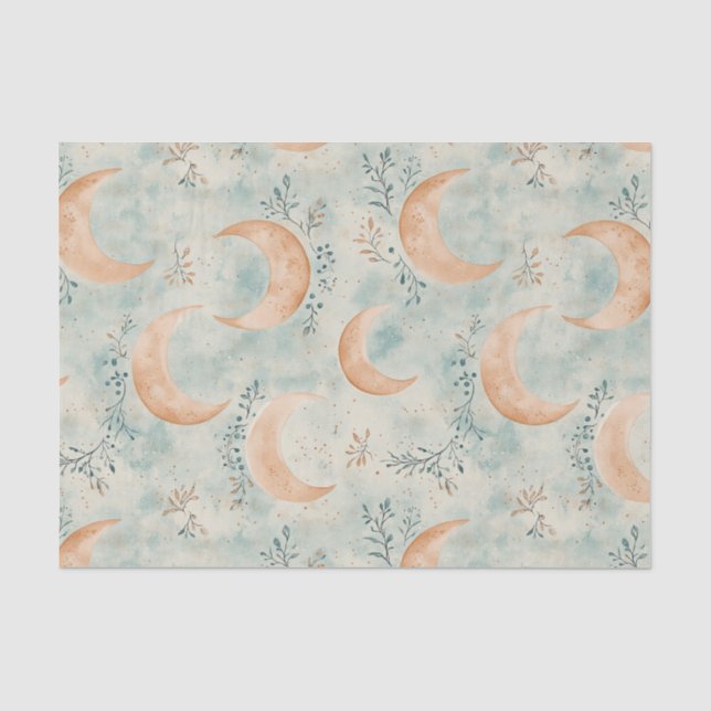 Papel De Seda Padrão de Lua Floral Boho Celestial (8) (Frente )