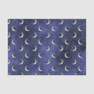 Papel De Seda Padrão de Lua Grunge Vintage Azul Meia-Noite
