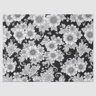 Papel De Seda Padrão de Luxo Floral Monocromático Chic (2)