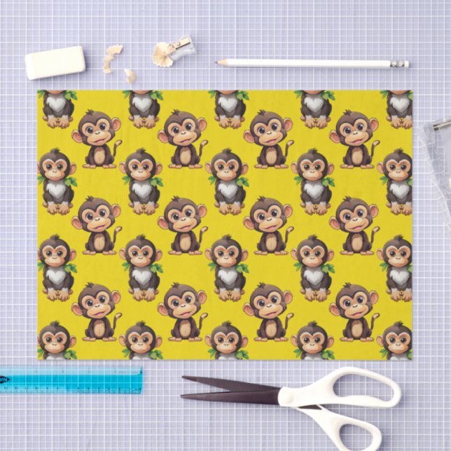 Papel De Seda Padrão de Macaco Amarelo Design  (Arte )