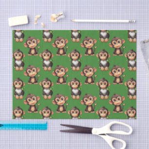 Papel De Seda Padrão de Macaco em Verde