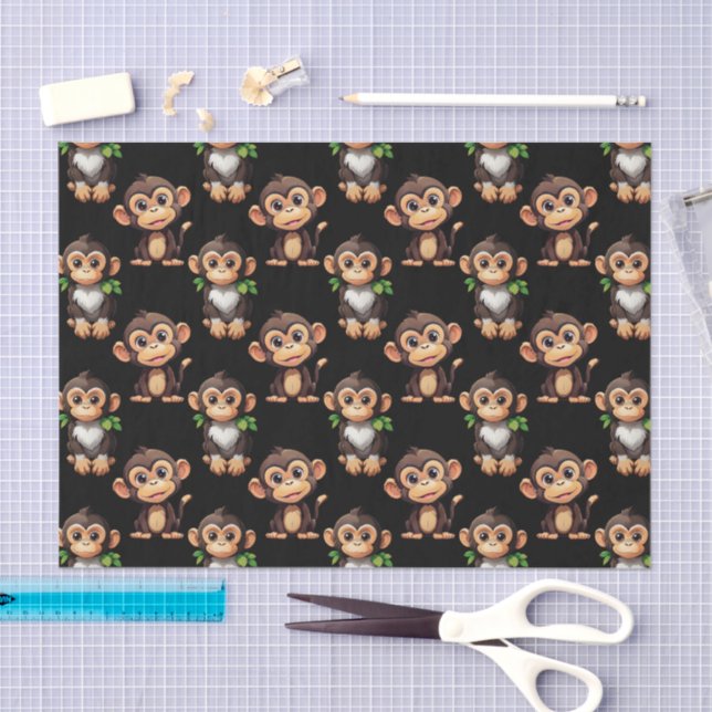 Papel De Seda Padrão de Macaco Preto Design  (Arte )